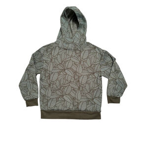 Just Be Womens Size Medium Fleece Hoodie 3/4 Sleeves Green W/ Leaves Print